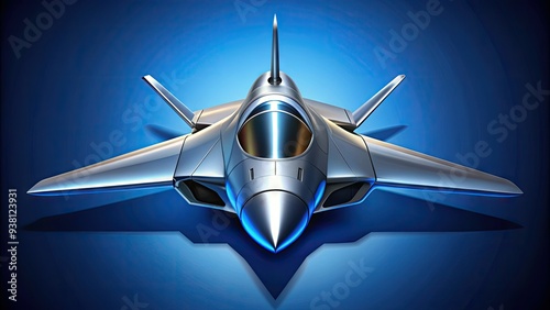 A sleek, silver fighter jet icon with angular wings and a pointed nose, set against a bold, blue background, exuding power and modernity. photo