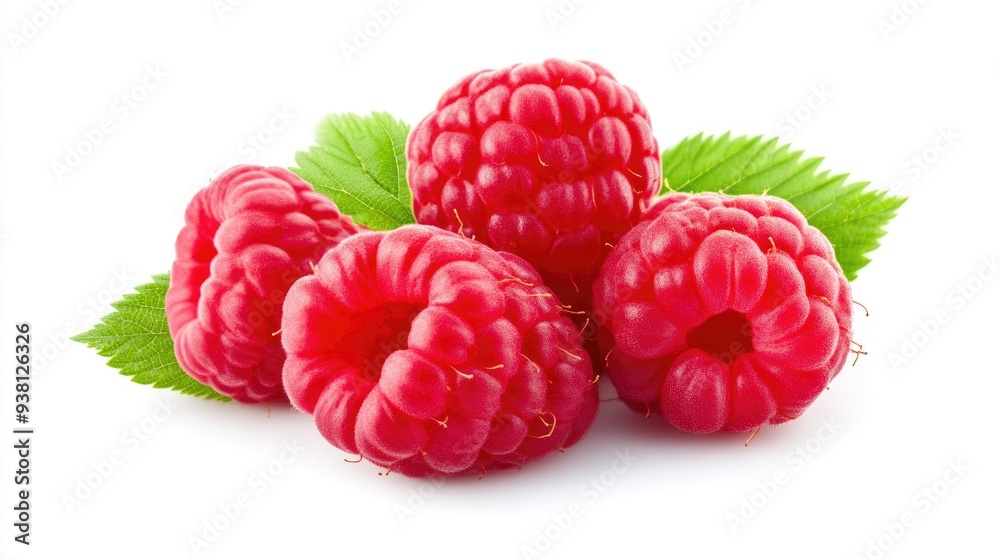 Ripe Raspberries With Lush Green Leaves Close-Up Ripe Raspberries With Lush Green Leaves Close-Up