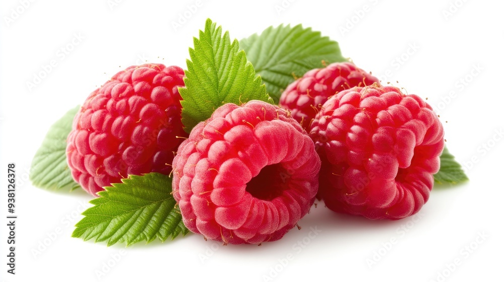 Bright Red Raspberries With Green Foliage Bright Red Raspberries With Green Foliage
