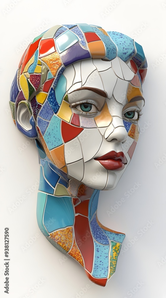 10. **A realistic 3D render of a ceramic art portrait featuring a youthful artist with vibrant tile designs, isolated on a white background 10. **A realistic 3D render of a ceramic art portrait featuring a youthful artist with vibrant tile designs, isolated on a white background