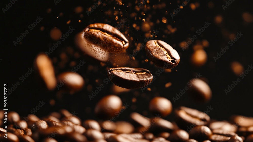 Dark Background with Coffee Beans Falling for Product Design Dark Background with Coffee Beans Falling for Product Design