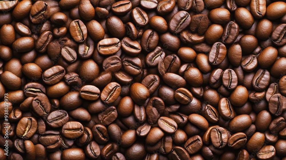 Obraz premium Top View Coffee Beans Texture Close-Up