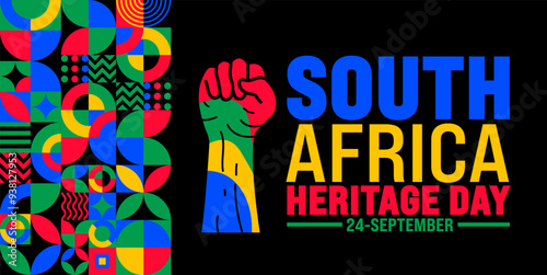 South Africa Heritage Day geometric shape pattern background or banner design template. Holiday concept. Template for background, banner, card, poster, placard, design template with unique shapes.