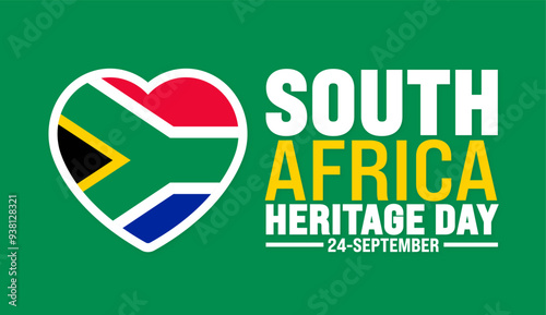 South Africa Heritage Day background or banner design template with South Africa flag. Holiday concept. Template for background, banner, card, poster, placard, design template with unique shapes.