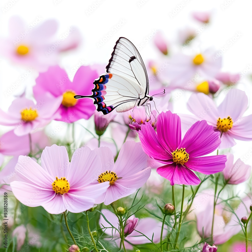 Delicate butterfly resting on vibrant pink flowers, showcasing nature's beauty and harmony in a colorful garden setting. Delicate butterfly resting on vibrant pink flowers, showcasing nature's beauty and harmony in a colorful garden setting.