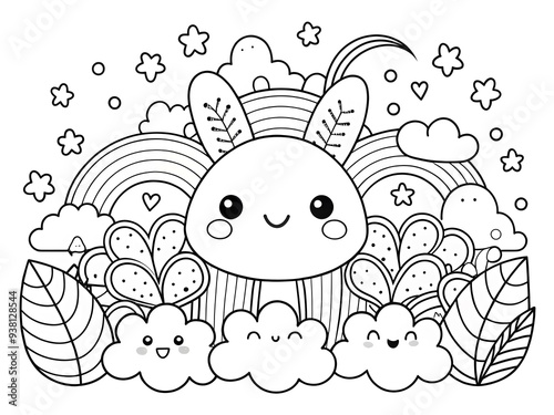 Hand drawn kawaii coloring book illustration AI generated