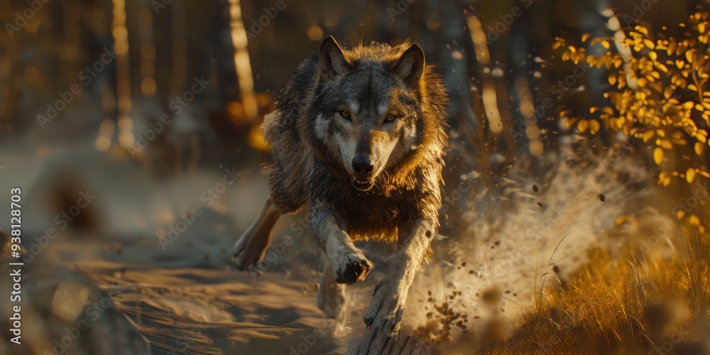 Wolf Running Through a Forest Wolf Running Through a Forest