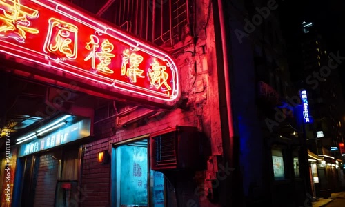 Neon Lights in Hong Kong Night