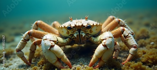 Close-Up View of a Giant Crab on the Ocean Floor photo