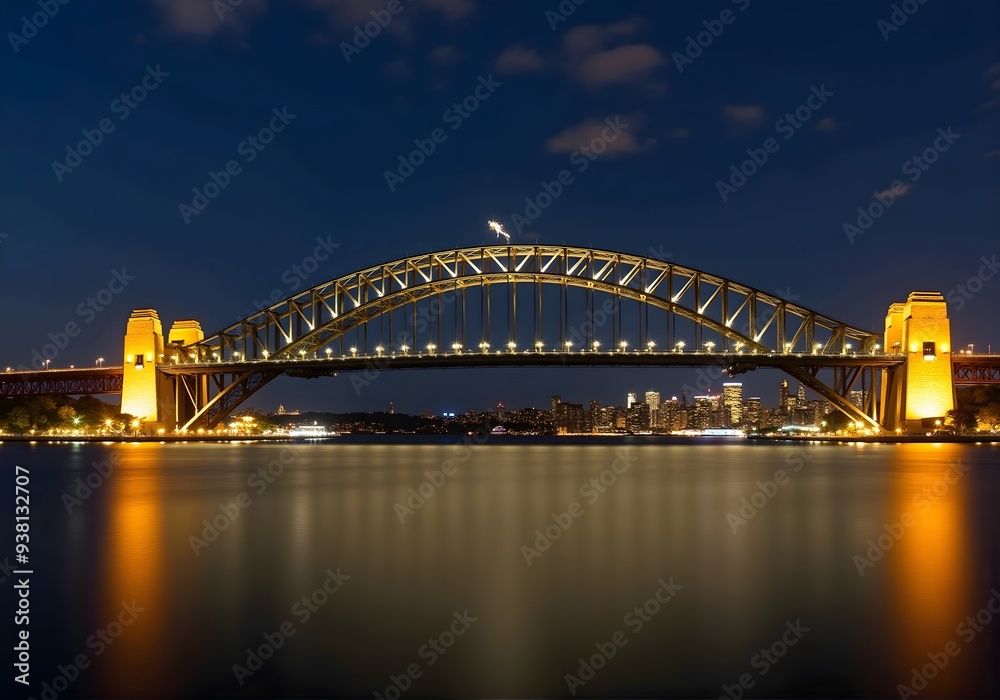 Fototapeta premium Nighttime View of Illuminated Sydney Harbour Bridge