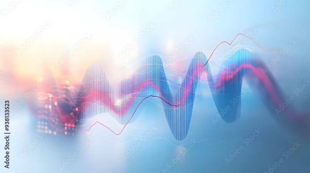 Fototapeta premium Smooth gradient of financial data visualization with flowing line graphs and soft light effects