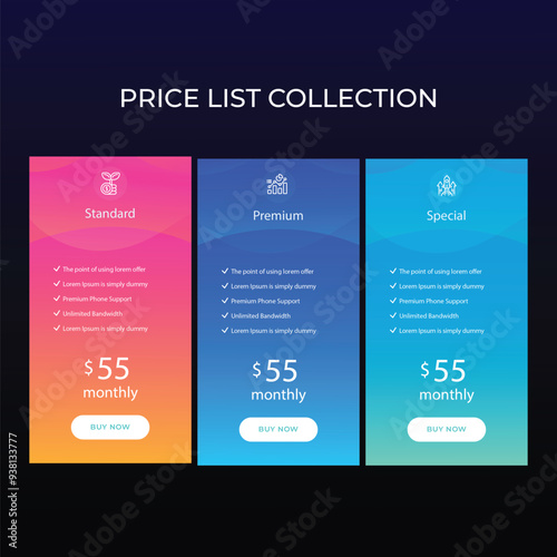 3 plan pricing table template design