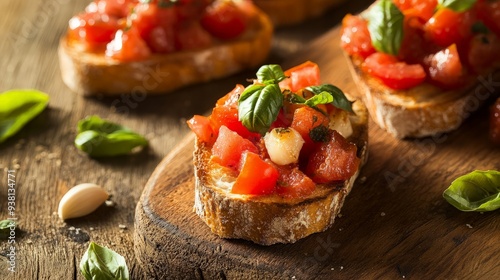 Freshly Made Bruschetta with Tomatoes, Basil, and Garlic