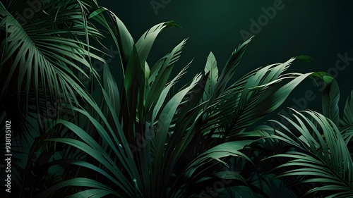 palm leaves on a dark background with palm leaves in the background,