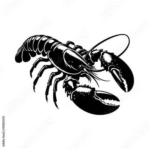 Lobster silhouette, vector black color silhouette photo