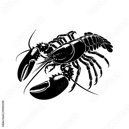 Lobster silhouette, vector black color silhouette