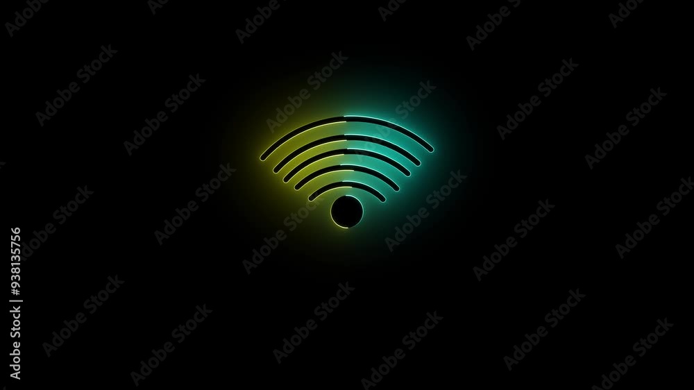 Glowing wi-fi neon icon animatin with black background Glowing wi-fi neon icon animatin with black background