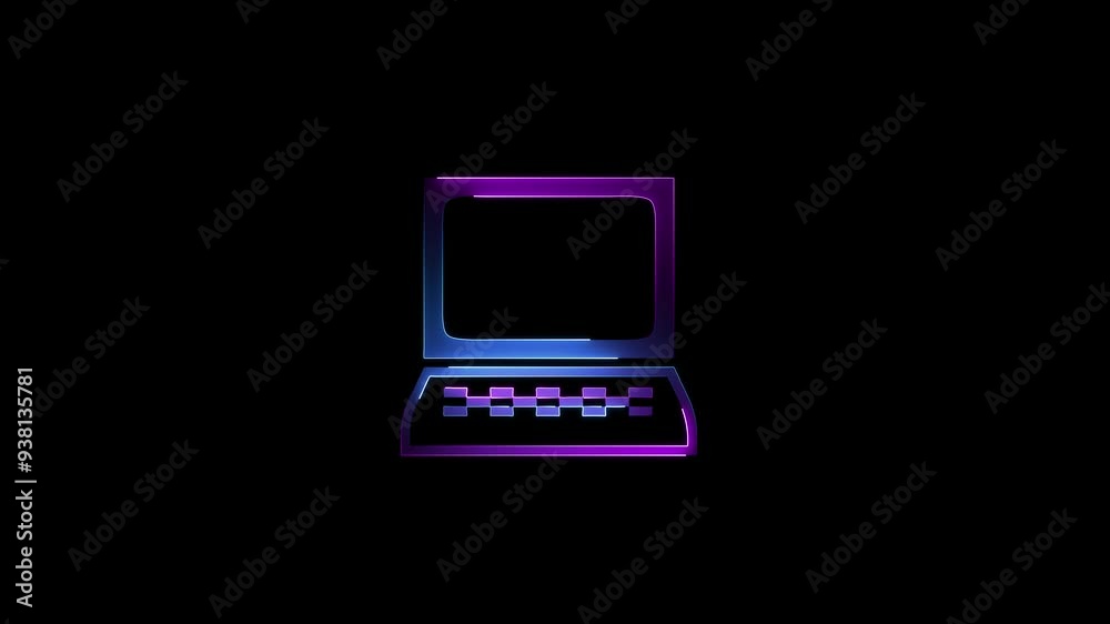 Glowing laptop icon animation with black background Glowing laptop icon animation with black background