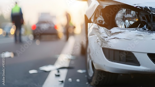 car big damaged and broken by accident on road parking can not drive any more. With copy space for text or design