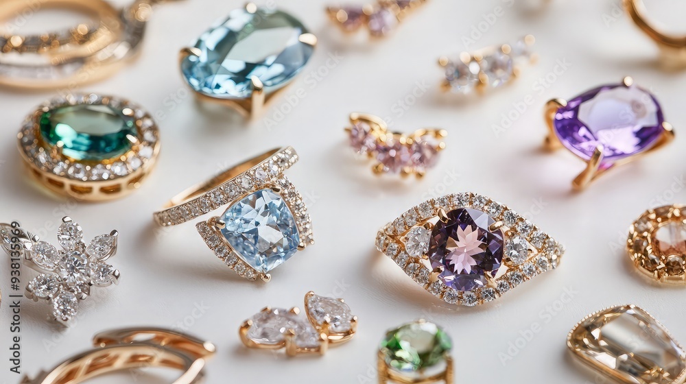A Close Up Of Gemstones and Diamond Jewelry