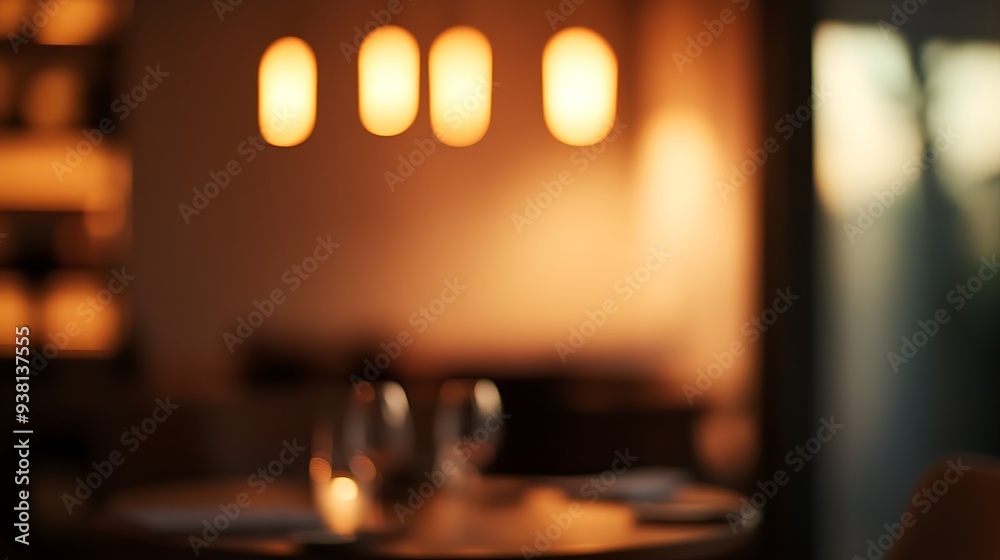 Blurred Dining Area with Soft Evening Light and Inviting Atmosphere Blurred Dining Area with Soft Evening Light and Inviting Atmosphere