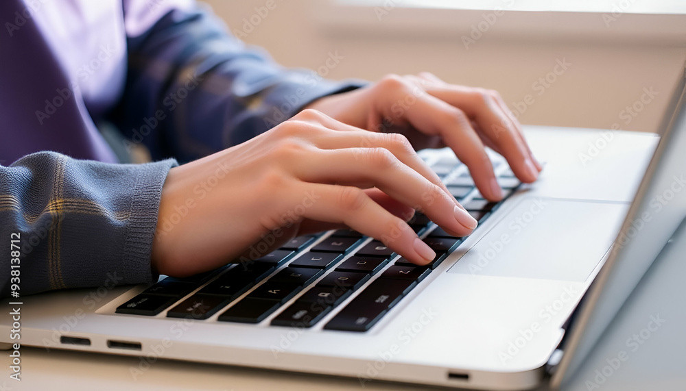 A person's hands typing on a laptop keyboard A person's hands typing on a laptop keyboard
