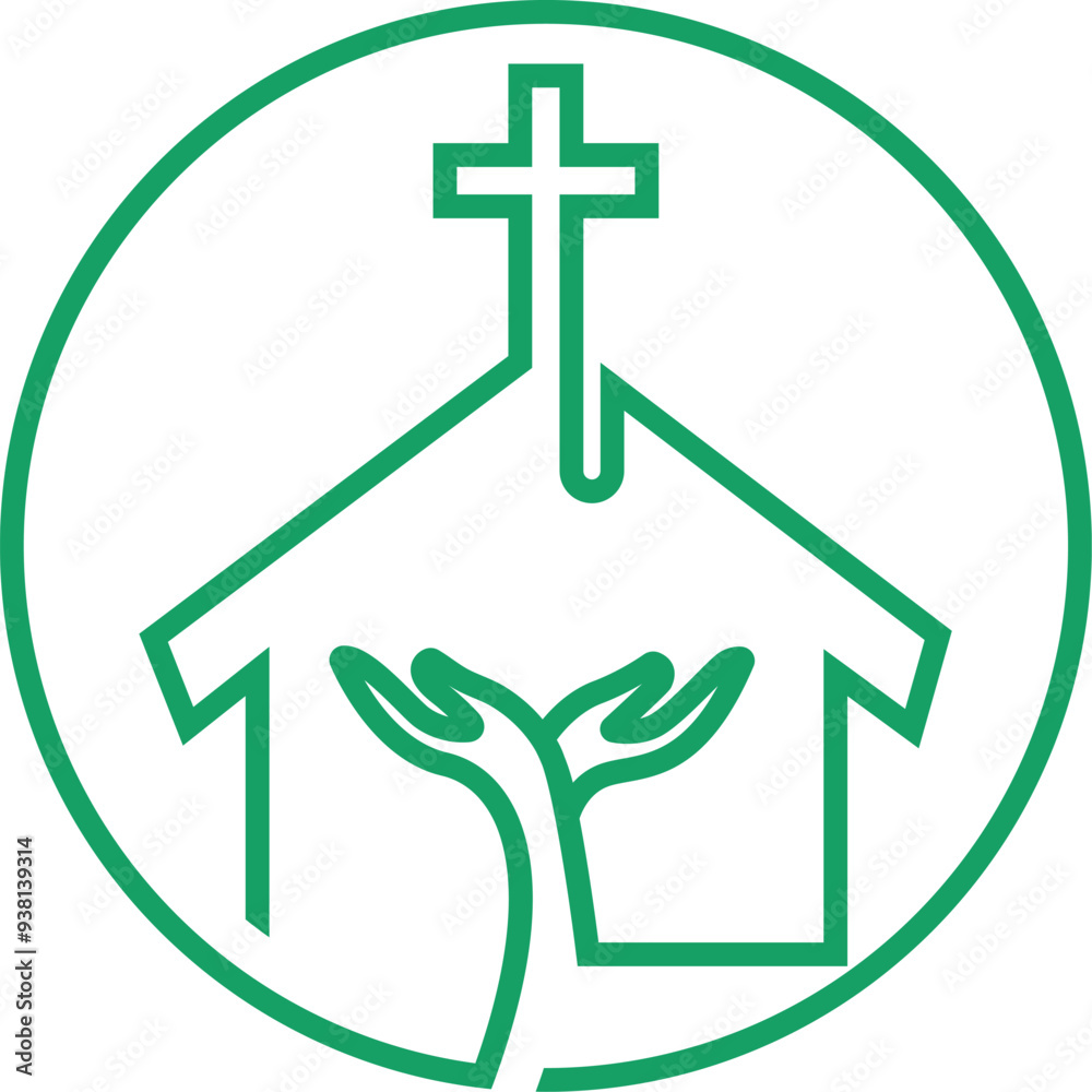 Obraz premium Christian Cross with Tree logo design 