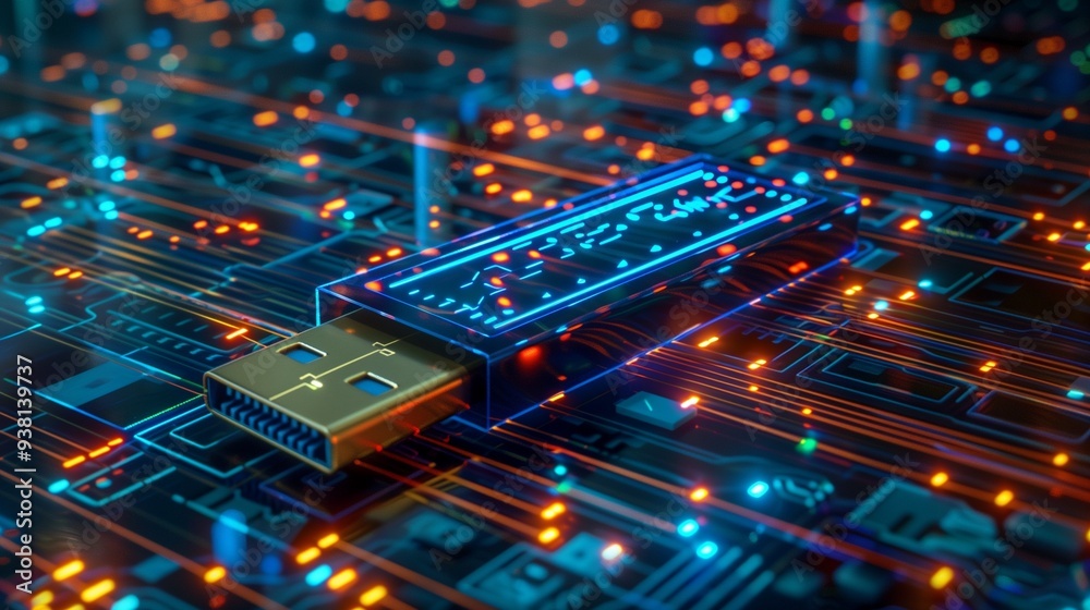 Obraz premium Isolated USB drive on a digital matrix background.