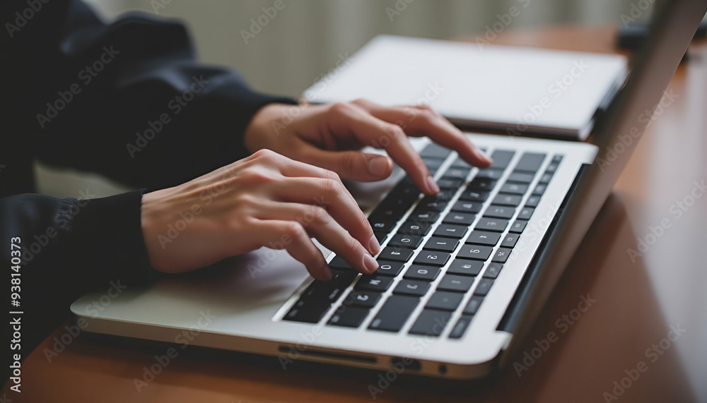 A person's hands typing on a laptop keyboard A person's hands typing on a laptop keyboard