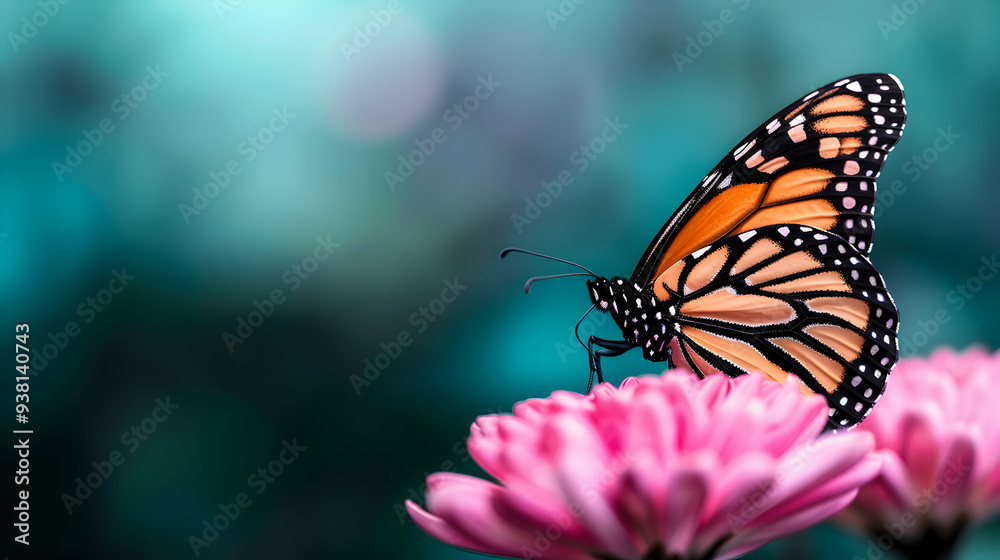 Fototapeta premium Butterfly Sitting Pink Flower