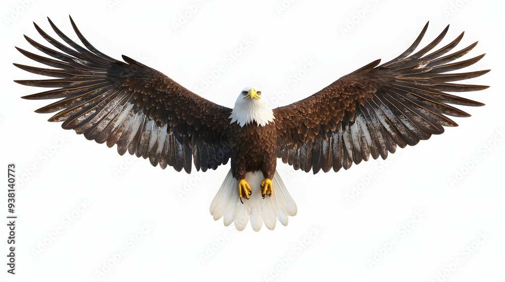 Fototapeta premium 42. **A 3D render of a ceramic tile art depicting a majestic eagle soaring with detailed wing patterns, isolated on a white background