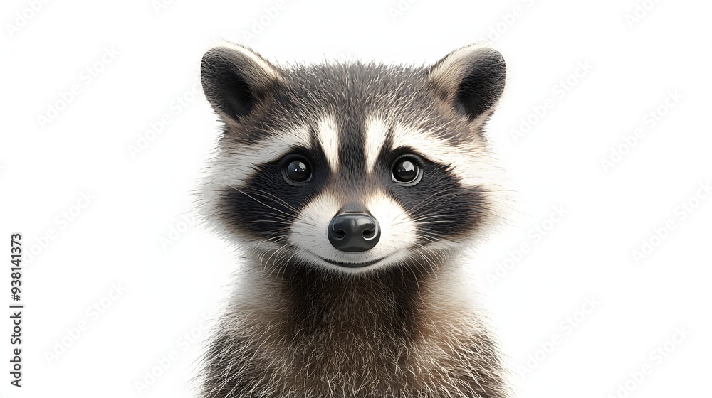 Fototapeta premium 43. **A detailed 3D render of a ceramic tile art showcasing a charming raccoon with playful patterns and textures, isolated on a white background