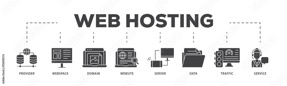 Web hosting icon infographic illustration concept with icon of provider, webspace, domain, website, server, data, traffic and service icon png and easy to edit Web hosting icon infographic illustration concept with icon of provider, webspace, domain, website, server, data, traffic and service icon png and easy to edit