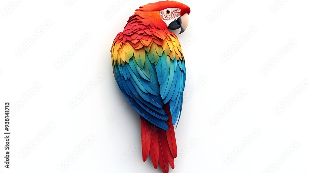 Fototapeta premium 45. **A realistic 3D render of a ceramic tile art depicting a vibrant parrot with detailed feather patterns, isolated on a white background