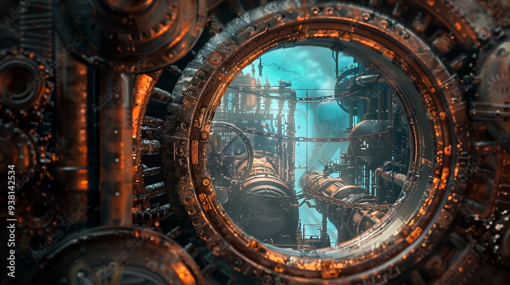 Fototapeta premium Industrial Steampunk Cityscape View