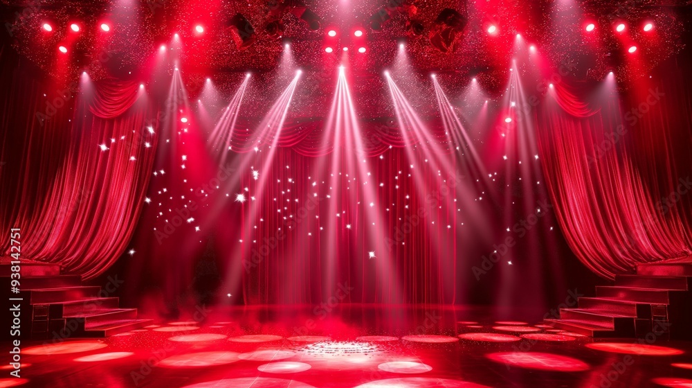 Magic theater stage with red curtains and spotlight