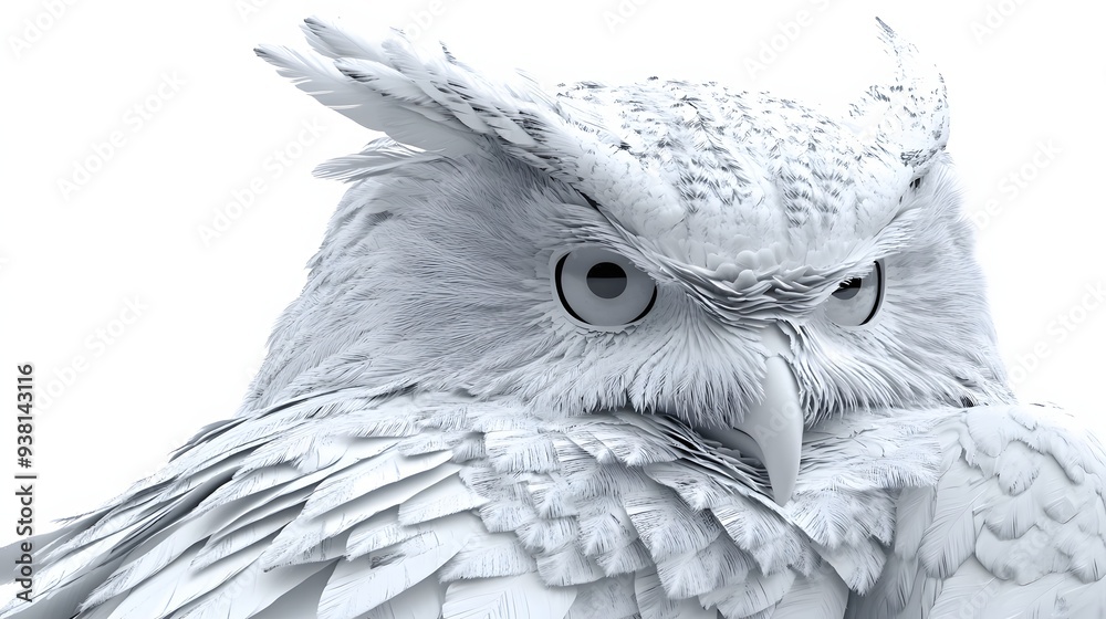 Fototapeta premium 34. **A 3D render of a ceramic tile art featuring a majestic owl with detailed feather patterns and textures, isolated on a white background