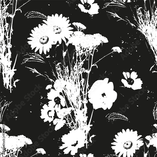 Silhouette of flowers and leaves. Vector floral carpet.