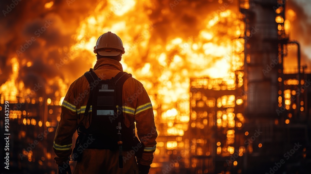 Firefighter Facing a Blazing Inferno Firefighter Facing a Blazing Inferno