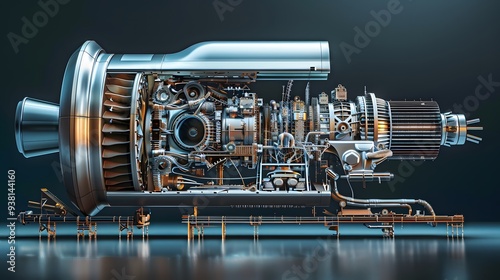 A cross-section view of a natural gas turbine showcasing internal components 