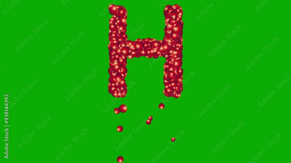 English alphabet H with red spheres on green screen background English alphabet H with red spheres on green screen background