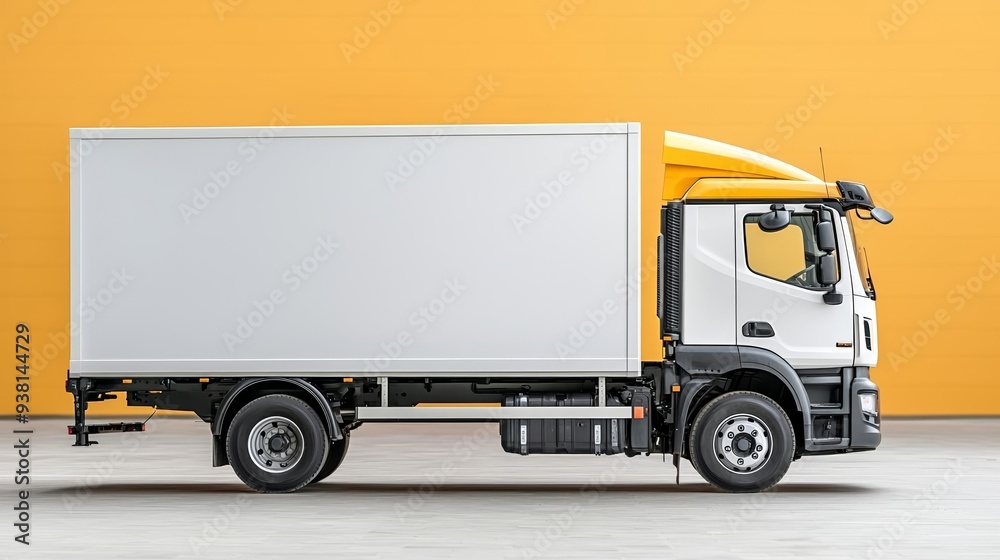 Minimalist urban delivery truck with an empty side, offering a versatile template for commercial advertisement or branding ideas Minimalist urban delivery truck with an empty side, offering a versatile template for commercial advertisement or branding ideas