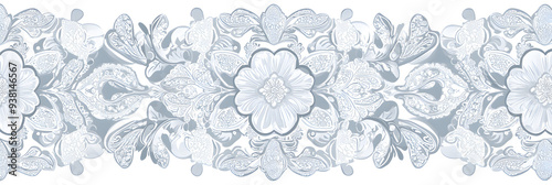 A flat vector illustration background of a seamless lace pattern on white cotton fabric, incorporating vintage lace motifs, ornate details, interwoven patterns, delicate and elegant