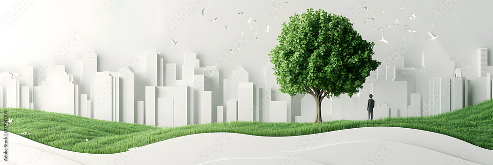 © Full_Chok - The person who knows. Tree, Achieve sustainable growth, World Environment Day. White eco urban city and nature landscape background paper art style. © Full_Chok - The person who knows. Tree, Achieve sustainable growth, World Environment Day. White eco urban city and nature landscape background paper art style.