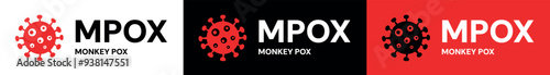 MPOX Monkey pox pandemic banner. Monkeypox virus cells outbreak wide medical banner. Infectious disease caused by the monkey pox virus. Viral zoonotic disease, dangerous infection.