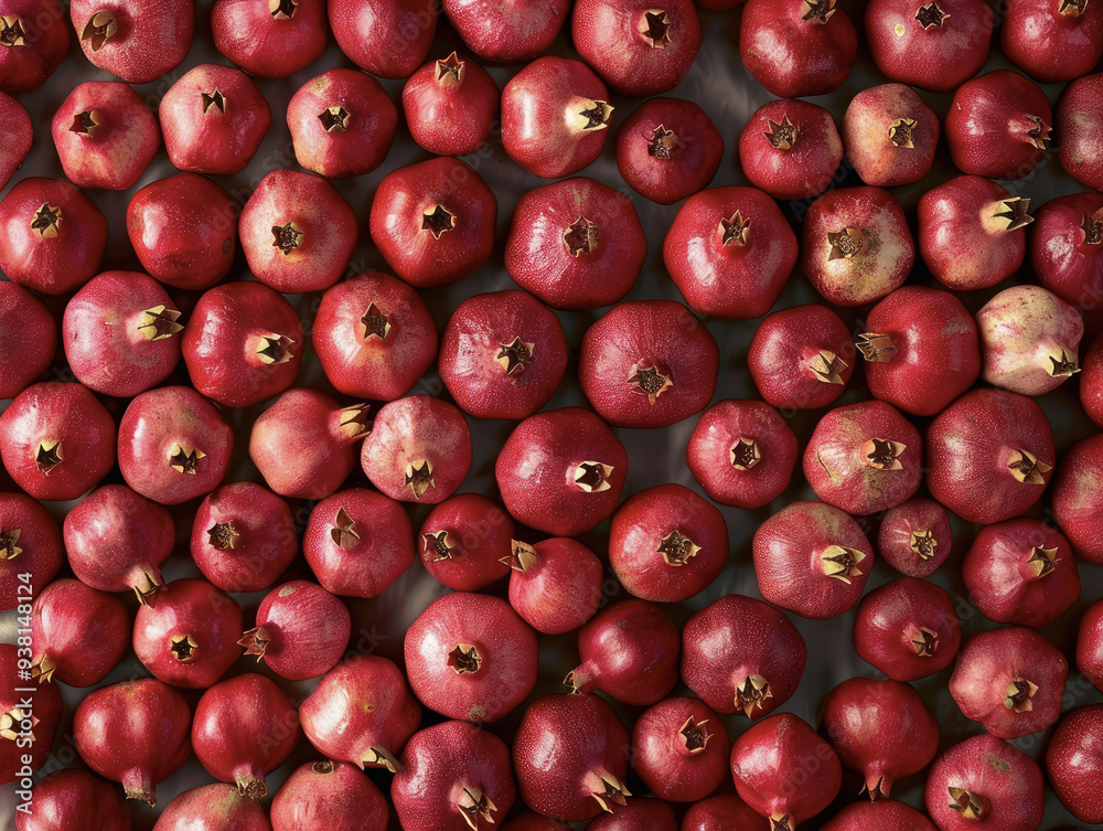 Abundance of Fresh Pomegranates in Market Display Abundance of Fresh Pomegranates in Market Display