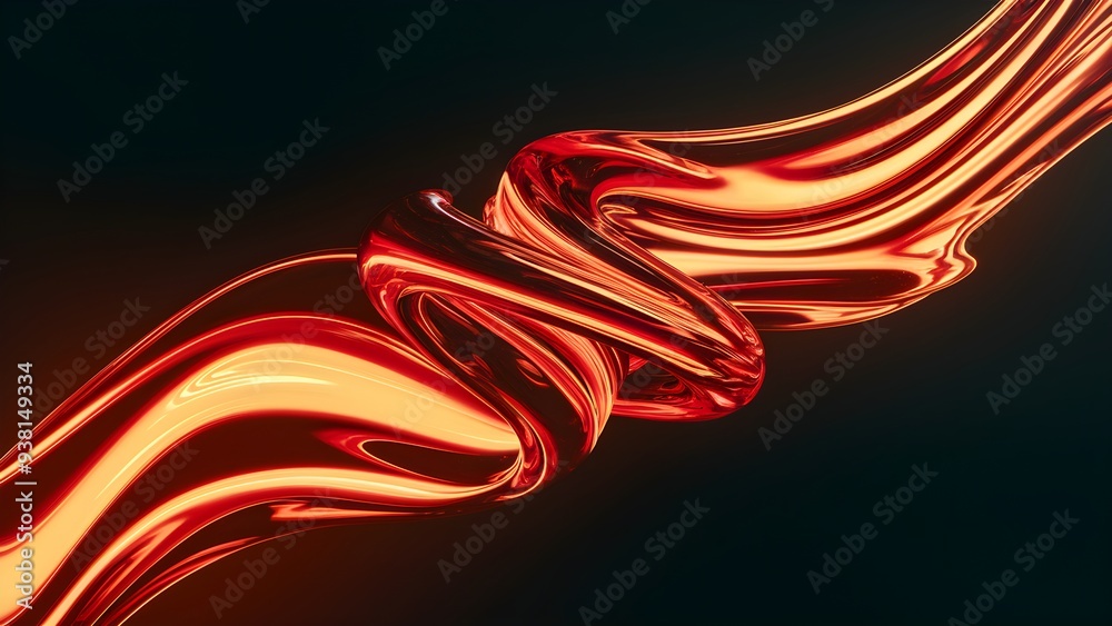 Abstract flowing liquid glass on black background, smooth texture fiery orange and red Abstract flowing liquid glass on black background, smooth texture fiery orange and red
