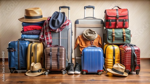 A Variety Of Suitcases, Backpacks, And Other Travel Gear Lay Open And Packed With Clothing And Travel Essentials, Ready For Departure. photo