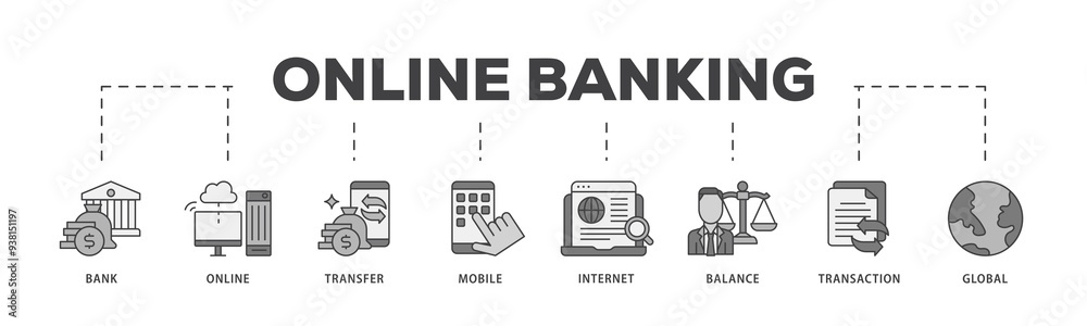 Online banking icon infographic illustration concept with icon of account, online payment, transfer funds, mobile banking, internet banking, balance check icon png and easy to edit Online banking icon infographic illustration concept with icon of account, online payment, transfer funds, mobile banking, internet banking, balance check icon png and easy to edit