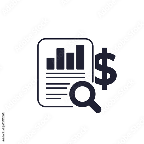 audit, financial review icon with report and magnifying glass
